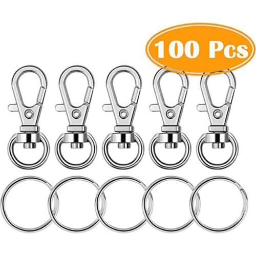 100 Pcs Metal Swivel Lanyard Snap Hook with Key Rings (Small Size) Trigger Lobster Clasp Snap Hook Key Chain Ring Paracord