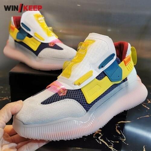 Mens Soft Thick Platform Slip On Sneakers Colors Patchwork Outdoor Running Sports Shoes Jogging Trainers Man Gym Fitness Shoes