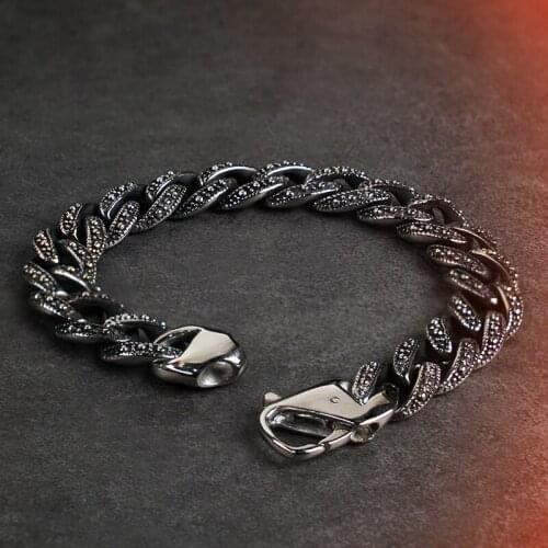 Retro bracelet for men domineering trendy stainless steel vintage Cuban chain carved bracelet