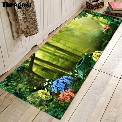 Thregost Non Slip Carpet Green Scenic Printed Microfiber Bathroom Mat Childrens Bedroom Play Rug Memory Foam Kitchen Floor Mats