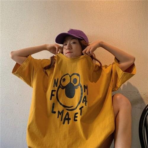 New Women T shirt Casual Yellow Tops Tee Summer Cotton T shirt Cute Ladies Long Loose T shirt For Girl Gray Clothing M~2XL