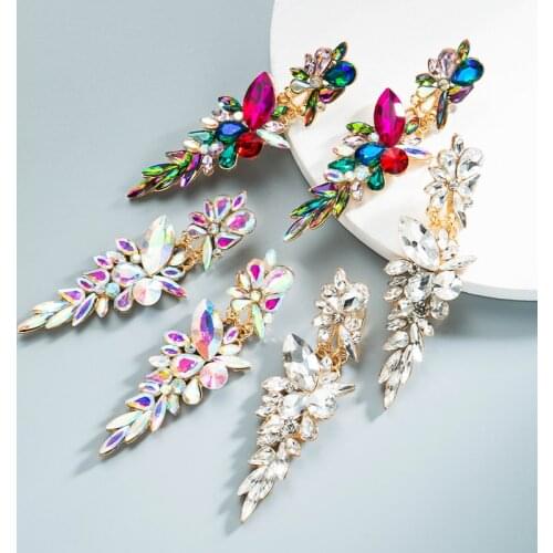 New Imitation Crystal Colorful Rhinestone Dangle Earrings Personality Temperament Wedding Party Gift for Women Jewelry Wholesale