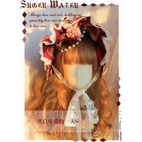 Gorgeous Retro Princess lace Bead Chain Flower Hair band BNT Headdress Tea Party Adjustable Bandage Bonnet Handmde Headband