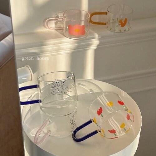 Handle Colored Glass Heat-resistant Mini Ice Cream Cup Concentrated Glass Travel Mug Cute Copos De Vidro Home Garden EB5BL