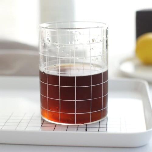Hand-painted lattice Glass Cup Heat Resistant Clear Ice Cream Whisky Beer Glass Cup Mug