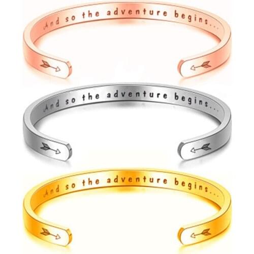 Wide 6mm Cuff Trendy Bangle Inspirational And so the adventure begins Bracelets Titanium Bangles Friend For Men Women Jewelry