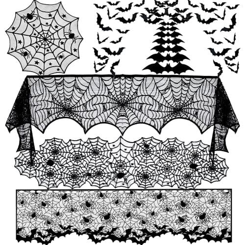Halloween Tablecloth Black Lace Cover Spider Web Fireplace Lampshade Table Decoration Home Party Event Decoration Supplies