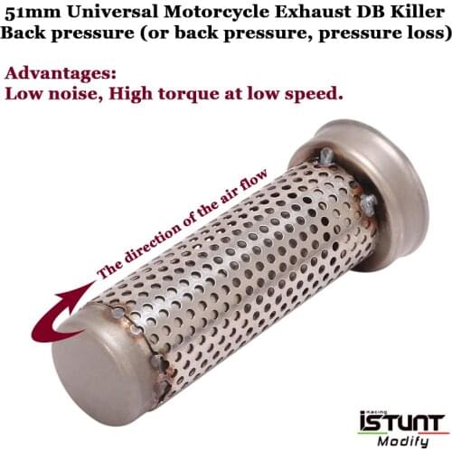 51mm Universal Motorcycle Exhaust Modified Back Pressure DB Killer Pressure Loss Silencer Reduce Noise High Torque At Low Speed