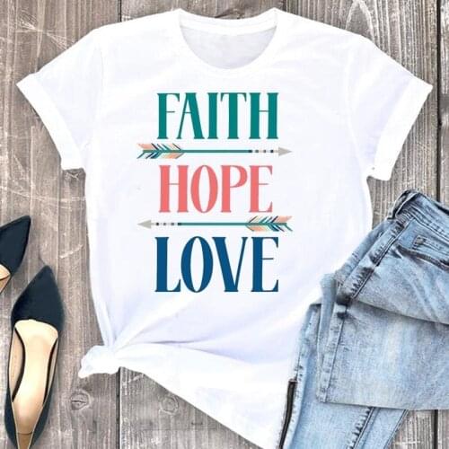 Women Clothes Faith Letters 2021 Trend Ladies Cartoon Fashion Short Sleeve Summer Print Tshirt Female Tee Top Graphic T-shirt