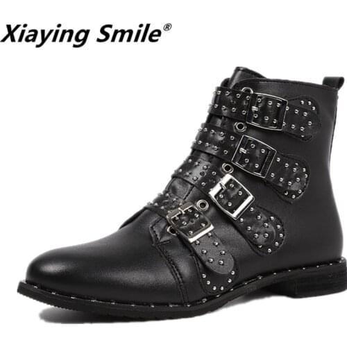 Xiaying Smile Newest Style Women Motorcycle Boots Autumn/Winter Fashion Shoes Ladies Solid Crystal Fleeces Zip Warm Boots Shoes