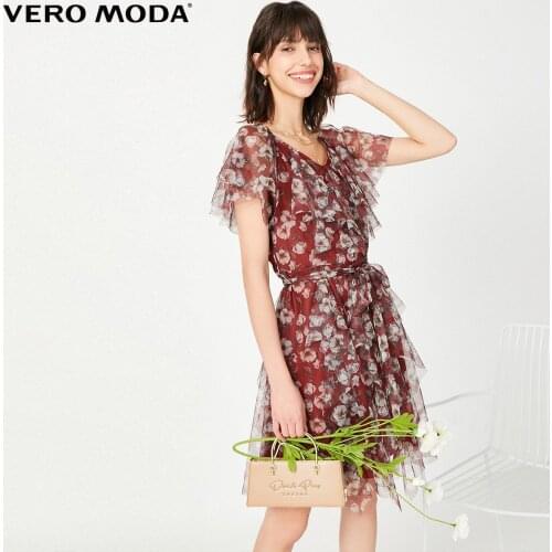 Vero Moda Women Vintage Floral Print Butterfly Sleeves Chiffon Summer Dress | 32027B521