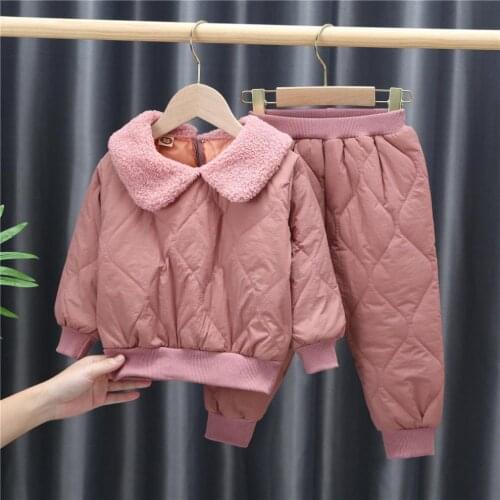 90-140 Cm Winter Girls Boys Causal Thick Warm Suit Baby Kids Children Clohting Set Including Top+Pant 2pcs