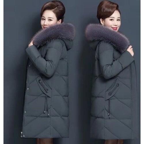 Winter Clothes Women 2021 Middle-aged Mother Fur Collar Hooded Parkas Cotton Padded Jacket Female Thicken Warm Coat X702