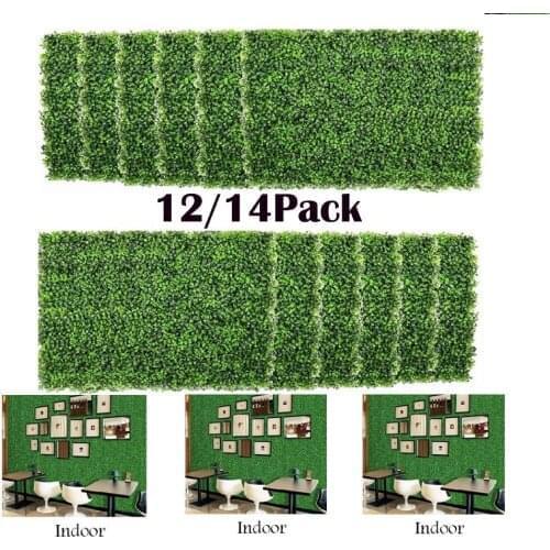 12/14 Pack Artificial Boxwood Panels Mat Greenery Fence Wall Decorative Hedge Plant for Outdoor Indoor Garden Fence Backyard