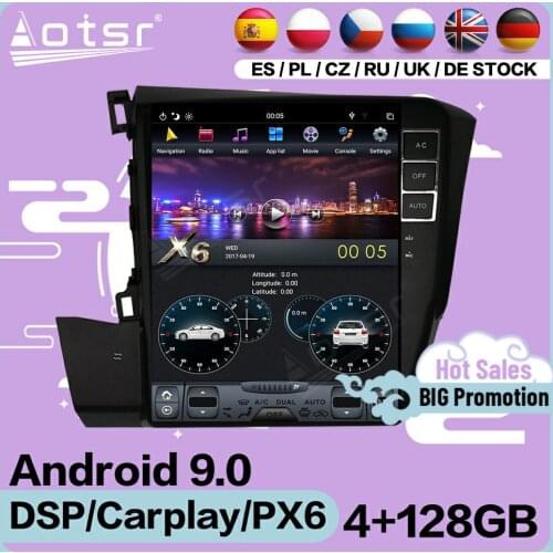 4+128G Tesla Screen Multimedia Stereo Android Player For Honda Civic 2012 2013 2014 2015 2016 2017 2018-2020 GPS Radio Head Unit