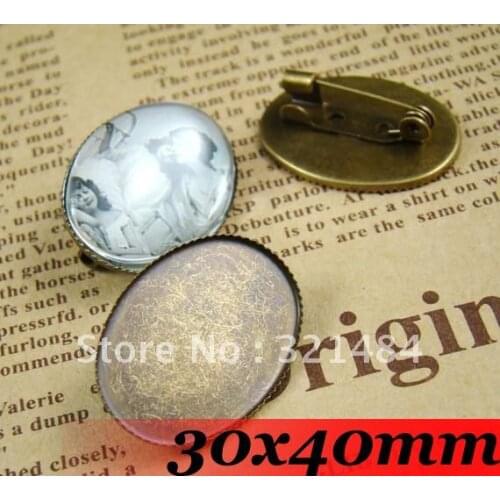 Antique bronze 300piece 30x40mm Oval Cameo Cabochon Setting Brooch Base Brooch Blanks Brooch Safety Pins