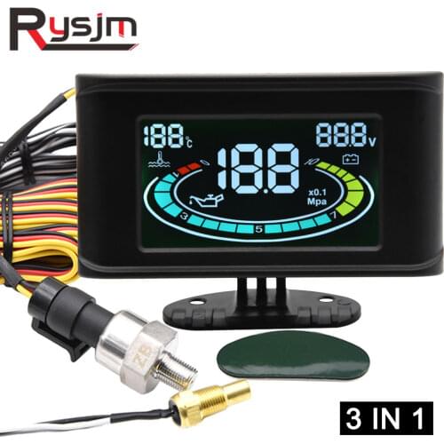 3in1 LCD digital truck car oil pressure gauge voltmeter water temperature gauge + oil press sensor 10mm npt1/8 12V 24V Universal