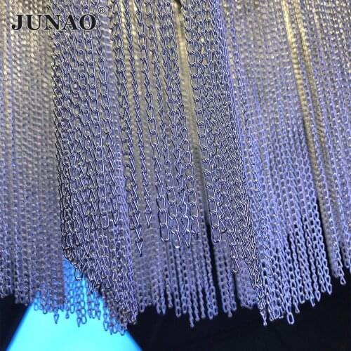 JUNAO 3mm 6mm Silver Gold Color Rhinestone Fringe Chain Sewing Metal Trim Tape Strass Ribbon for DIY Clothes Home Decoration