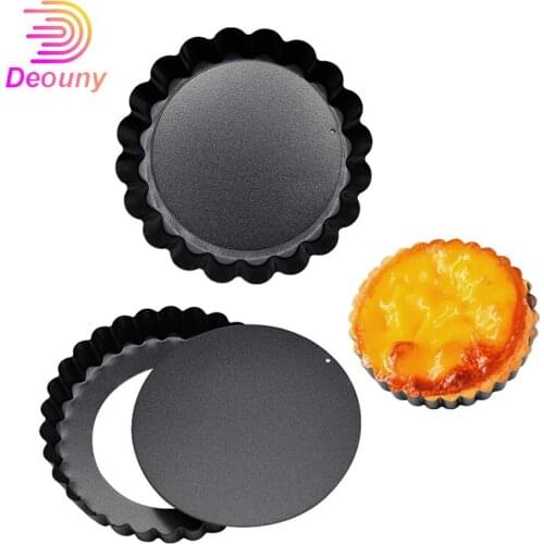 DEOUNY 2/6 Pcs Pie Muffin Cupcake Pans 5 Inch Non-Stick Tart Quiche Flan Mold Big Pizza Cake Pan Removable Bottom Round Bakeware