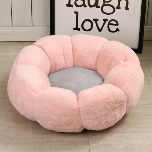 Pet Dog Sofa Bed Fluffy Plush Super Soft Round Flower Petal Mat Cats Dogs Winter Warm Thick Cushion Washable