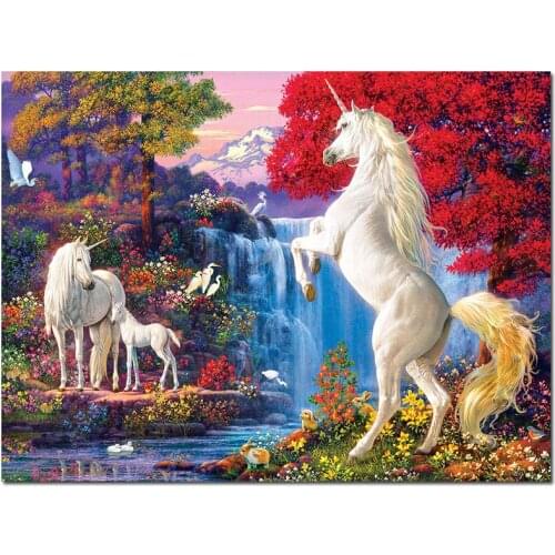 Fantasy Unicorns Autumn Landscape DIY Diamond Painting Full Square Round Mosaic Cross Stitch Embroidery Home Decor Accessories