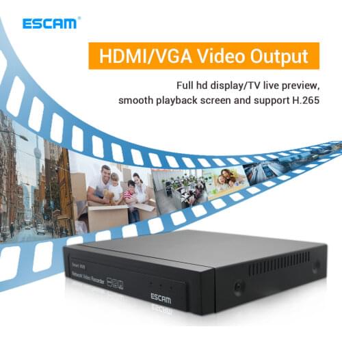 ESCAM H.265 Video Surveillance NVR Recorder Output Motion Detect ONVIF Recorder for IP Camera for Camera Surveillance System