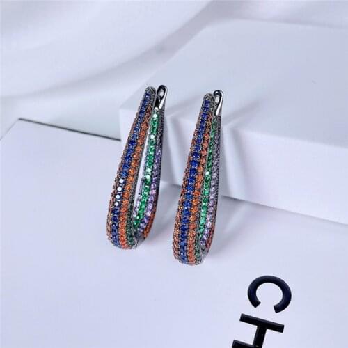 EYER Luxury Unique Cubic Zirconia Bride Hoop Earrings For Women Girls Oval Shape Fashion Circle Earrings 2021 New Jewelry Gifts