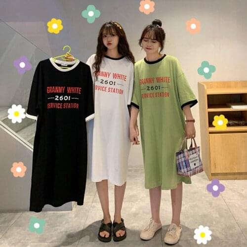 T Shirt Dress Women Summer Casual Loose Dresses Short Sleeve O Neck Tunic Long Letter Print Dress Oversize Clothes