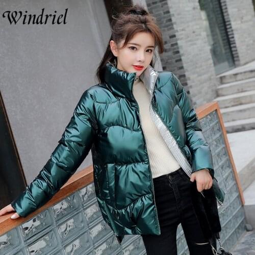 Glossy Fashion Female Jacket Autumn And Winter Coat Women Stand Collar Waterproof Green Parkas Snow Wear Padded Clothes Windriel