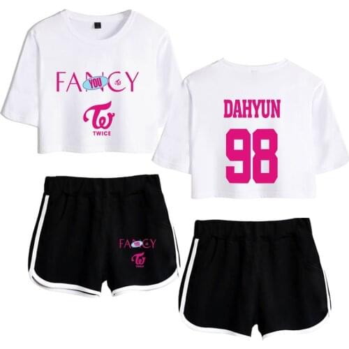 Hot Sale Twice FANCY T-Shirt Two-Piece Outwear Summer T-Shirt And Shorts Womens Suit Crop Fashion Top + Shorts Tracksuit