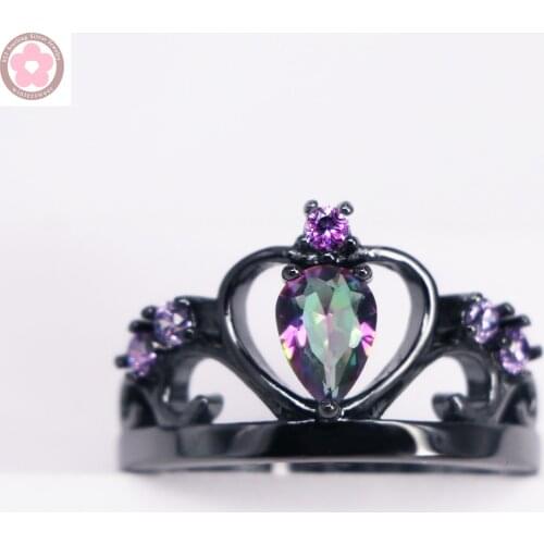 JZ0002Hot Sale Black Gold Filled Crown Design Rainbow Crystal And Purple Cubic Zirconia Fashion Jewelry For Men and Women