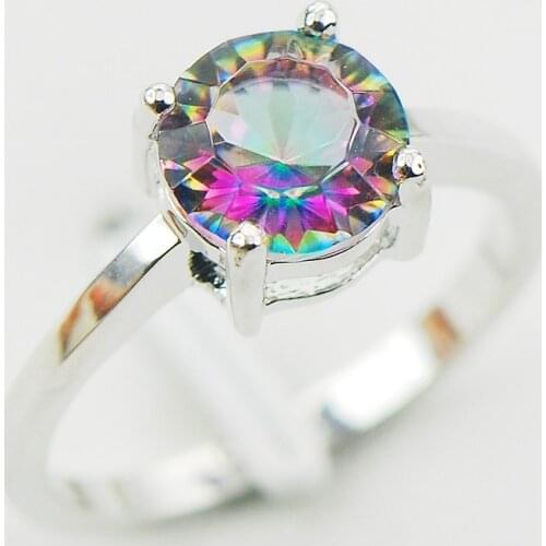 Concave Cut Rainbow Mystic Crystal Zircon 925 Sterling Silver Wedding Party Design Ring Size 5 6 7 8 9 10 11 12 A28 Free Ship