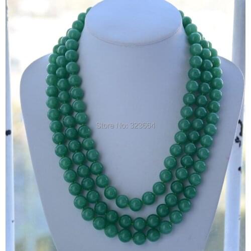 3strands 12mm round green natural bead necklace 17inch