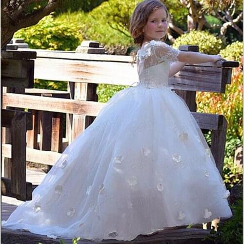 Lace Applique Flower Girl Dress Kid Party Pageant dress Girl Princess Dress Formal Wedding Occasion Gown
