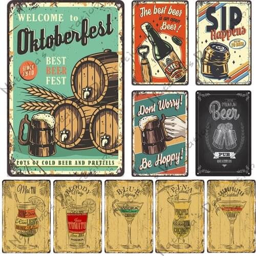 Beer Metal Plate Cocktail Metal Tin Sign Rusty Vintage Poster Bar Plate Wall Decoration Club Pub Bar Home Metal Decorative Plate