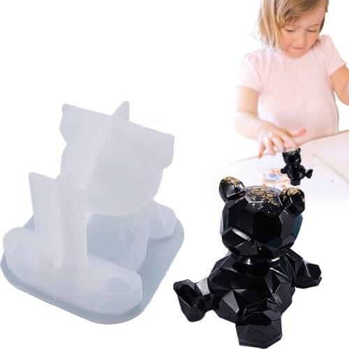 Cute Bear 3D Silicone Molds Crystal Geometric Bear Mobile Phone Holder Funny Mold Kawaii Silicone Mold Resin Pendant Mold 2