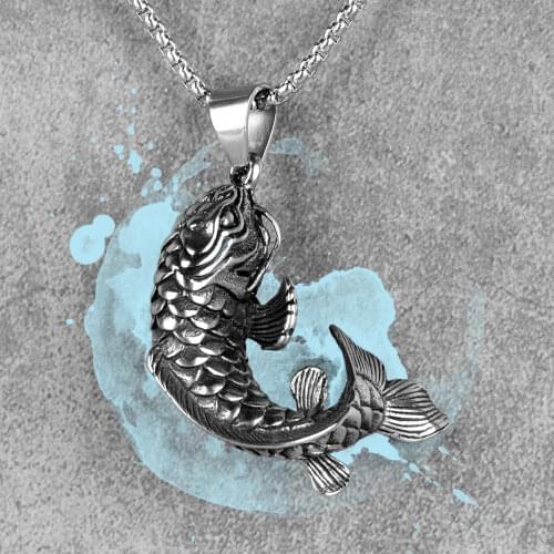 Koi Fish Animal Mens Long Necklaces Pendants Chain Punk Hip Hop for Boy Male Stainless Steel Jewelry Creativity Gift Wholesale