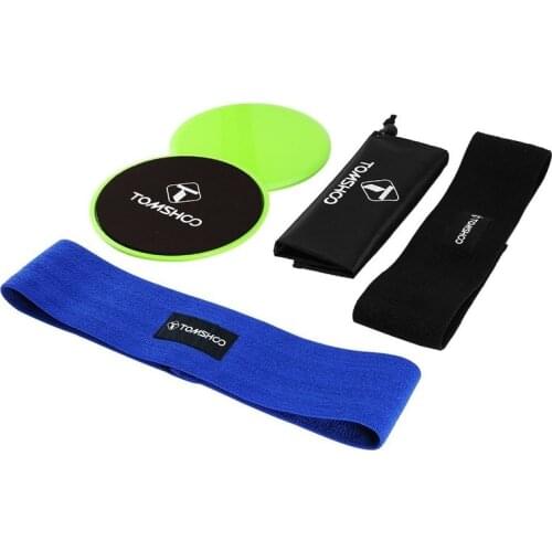 TOMSHOO 5PCS Yoga Set Hip Exercise Bands Sliding Tray Set For Home Workout Gym Fitness Equipment Band Sliding Disc Kit