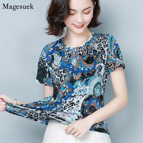 New Summer Short Sleeve Woman Tshirts O-Neck Floral Print Tee Shirt Casual Loose Elastic Oversized T-shirt Blusas Mujer 9062