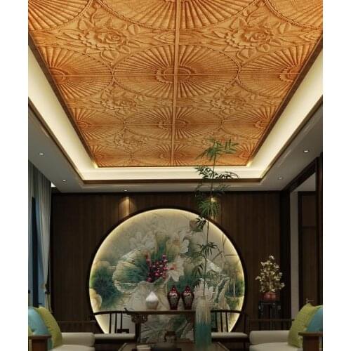 Chinese ceiling custom home decor wallpaper 3D ceiling Peony wood carving For living room bedrooms wall papers home decor 3d