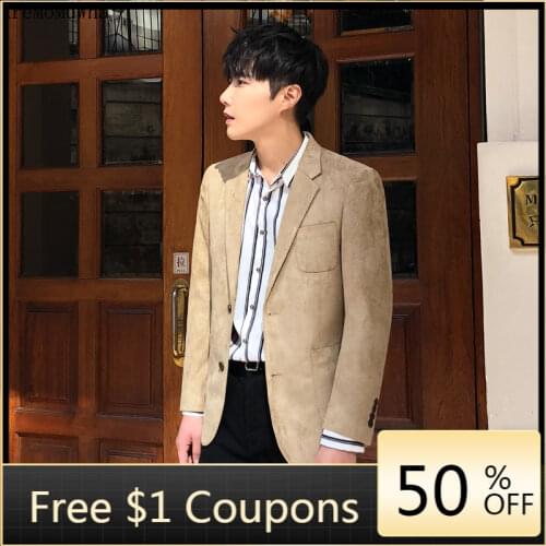 AreMoMuWha Autumn Winter New Imitation Deerskin Casual Youth Wild Suit Slim Mens Blazer Luxury Men Clothing Blazer Designs 1389