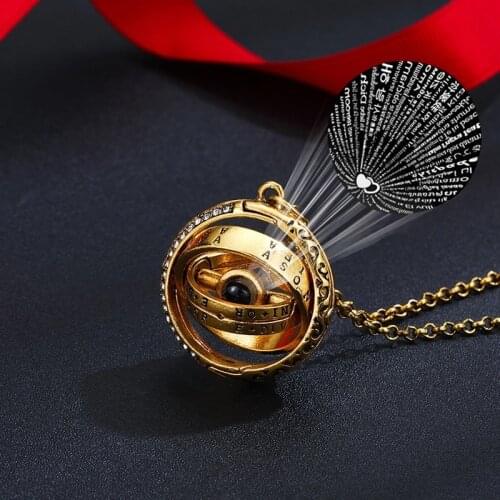 Openable Astronomical Ball Projection Necklace 100 Language I Love You Pendant Necklace for Women Choker Valentines Day Gift