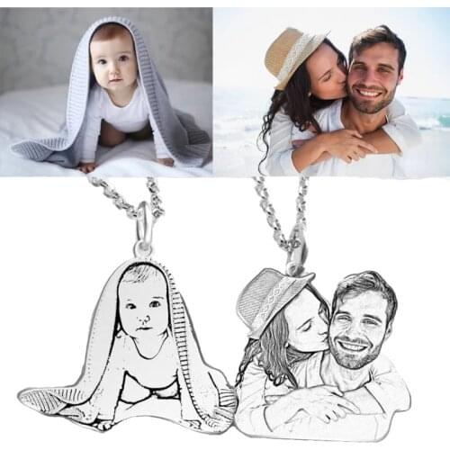 Custom Baby Photo Silver Necklace Jewelry Couple Pendants 925 Silver Metal Necklaces Women Men Jewellery Women Memorial Gifts