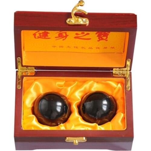 Gift hand ball Feng Shui Natural Sibin Bian Stone Baoding Hand Balls Chinese Health Exercise Stress Handball With Gift wood Box