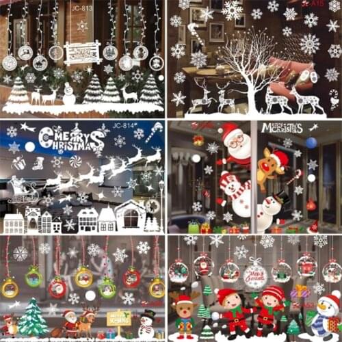 Noel Shopwindow Stickers Navidad Christmas Ornament Show Window Wall Sticker New Year Gift Natal Plastic Sticker Merry Christmas