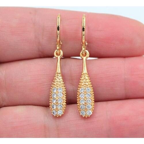 Gold Color Women Fashion Clear White Zirconia CZ Stick Dangle Earrings Jewelry