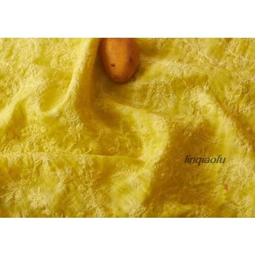 Three-dimensional cashew flower ramie dress fabric High-end linen fabric