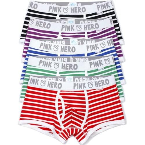 4pieces a bagPink Hero Striped Cotton Men Underwear Male Underpant Bulge Pouch Man Boxer Shorts Cuecas Wholesale 1203