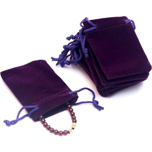 50Pcs 5x7cm Velvet Jewelry Drawstring Small Gift Bag Practical Pouches Wedding Christmas birthday Party Favor Purple Color Pouch