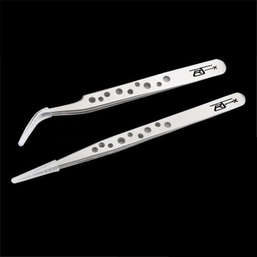 RJXHobby High Precision Tweezers Stainless Steel Cooling Hole Electronics Repair Hand Tools Straight Curved Steel Tweezer Part